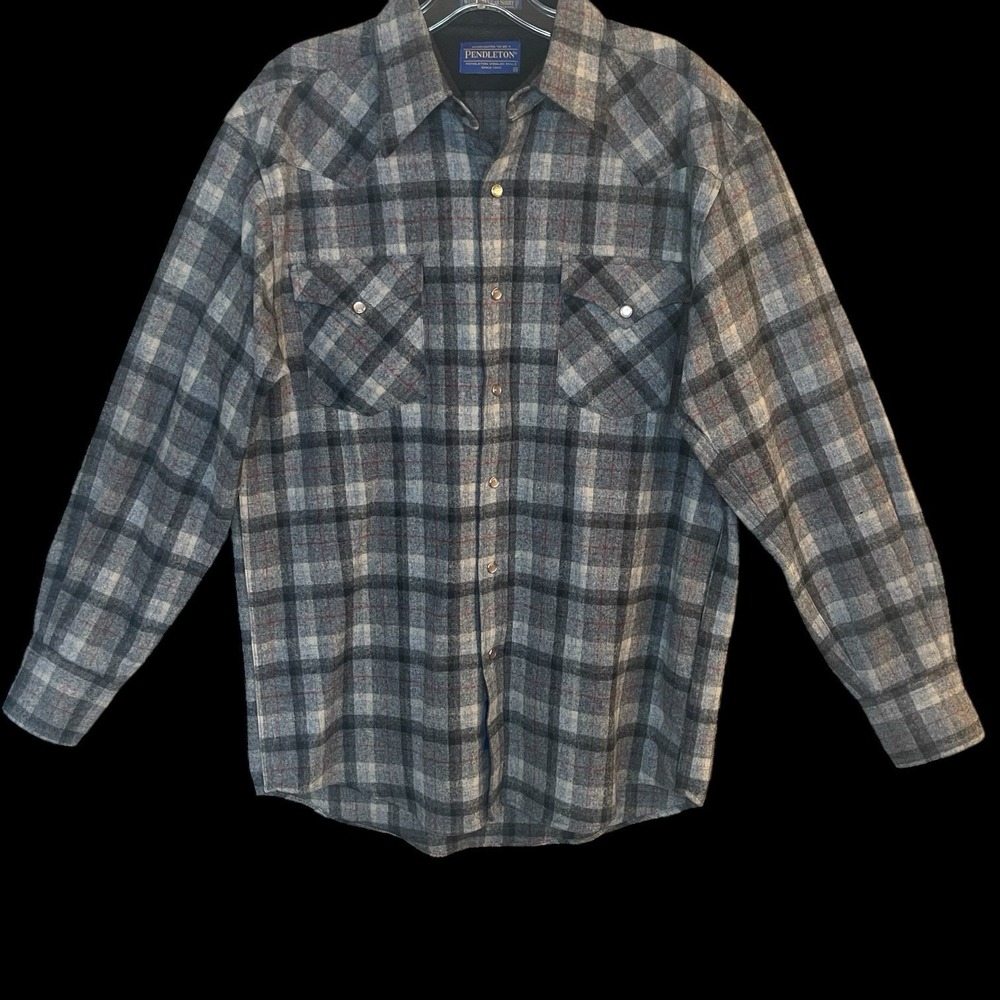 Vintage Pendleton High Grade Western Wear Plaid Wool Shirt Mens M Pearl Snap - Picture 2 of 8